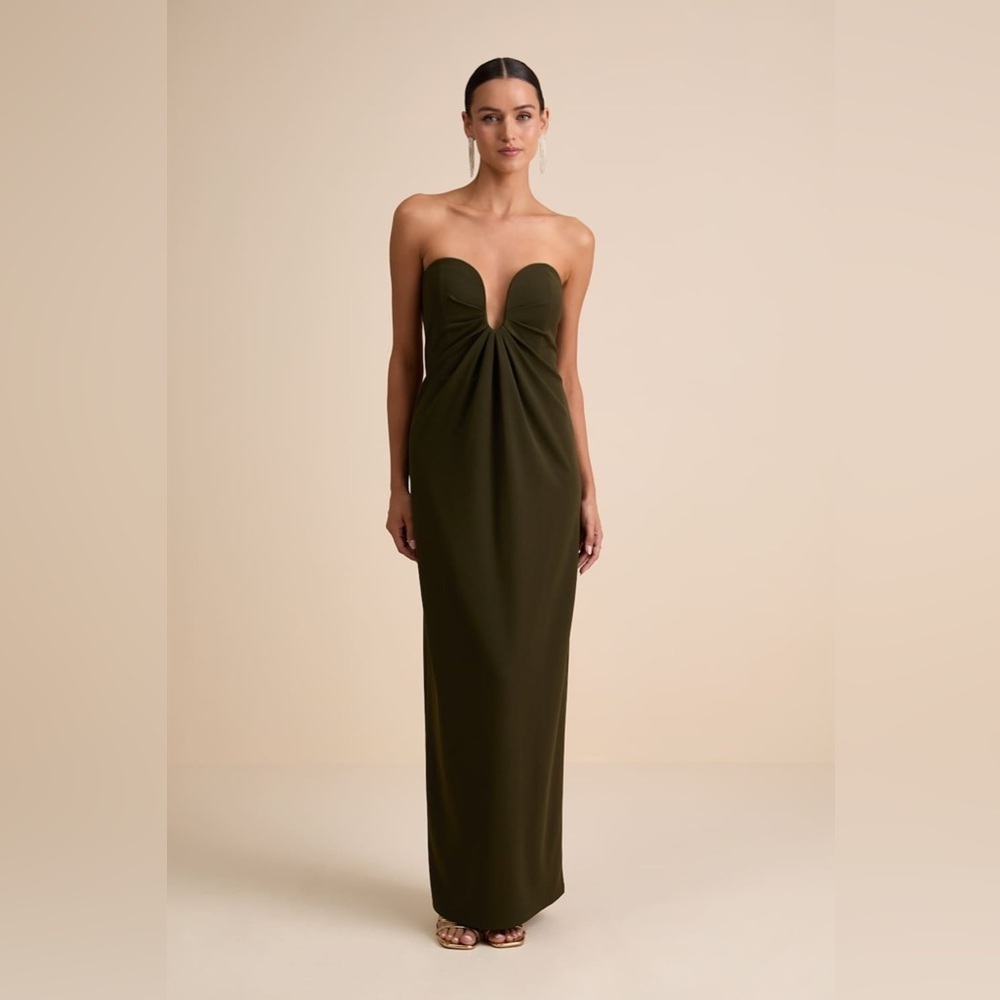 LULU'S Thula Dark Olive Cutout U-
Bar Column Maxi Dress - Picture 3 of 6